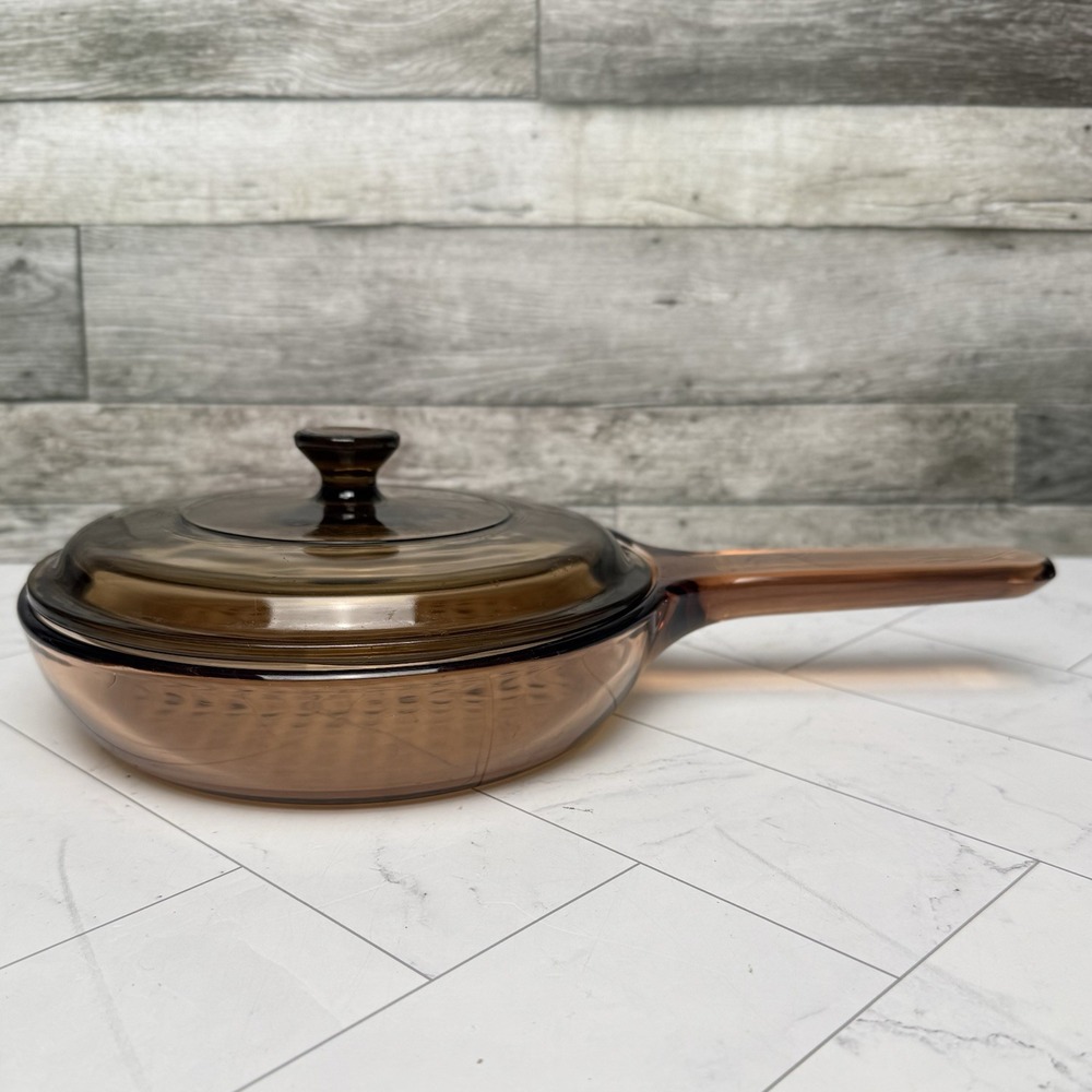 Vision Corning Ware Amber 7" Waffle Bottom Frying Pan Skillet w/Lid Corning USA